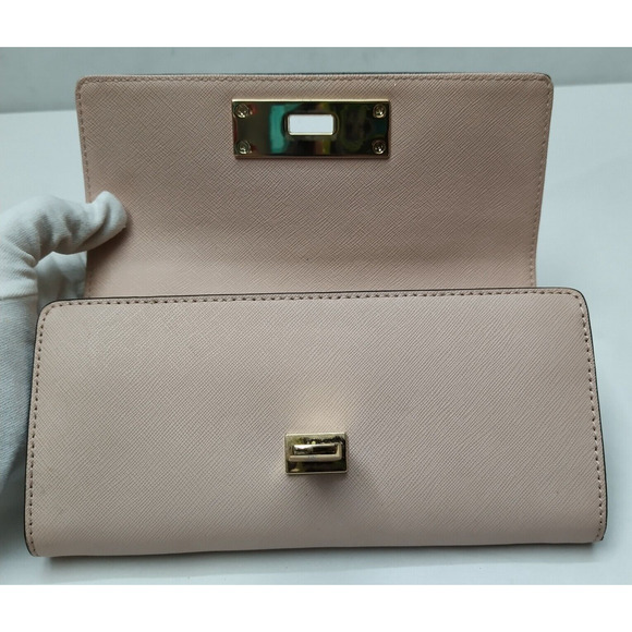 Michael Kors Pink Crossgrain Leather Pushlock Credit Card Bifold Wallet - Picture 7 of 16